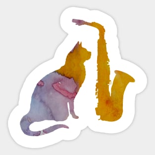 Cat And Saxophone Art Sticker